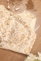 Off White Banarasi Kimkhwab Sleeveless Round Neck Padded Blouse - Luxurion World