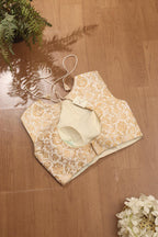 Off White Banarasi Kimkhwab Sleeveless Round Neck Padded Blouse - Luxurion World