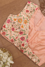 Peach Pink Pure Silk Non Padded KimKhwab Overlay Design Blouse - Luxurion World