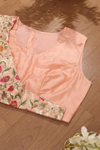 Peach Pink Pure Silk Non Padded KimKhwab Overlay Design Blouse - Luxurion World