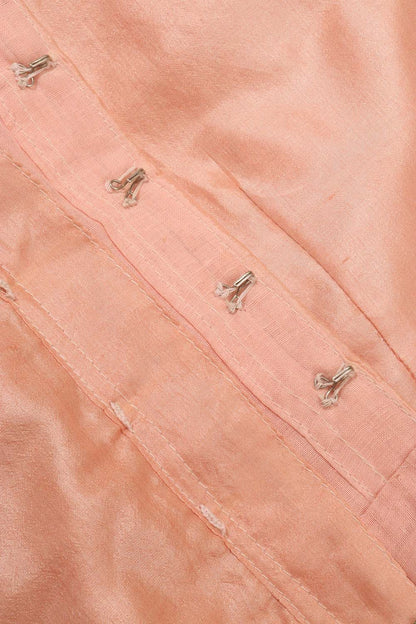 Peach Pink Pure Silk Non Padded KimKhwab Overlay Design Blouse - Luxurion World