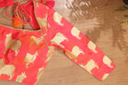 Pink Handloom Banarasi Silk Boat Neck Padded Cow Design Blouse - Luxurion World