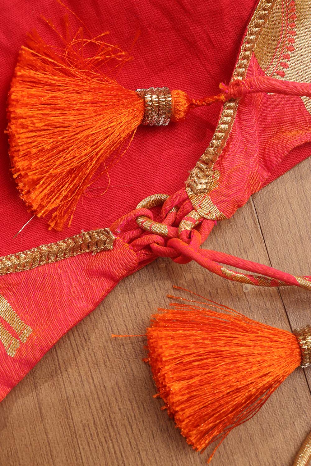 Pink Handloom Banarasi Silk Boat Neck Padded Cow Design Blouse - Luxurion World