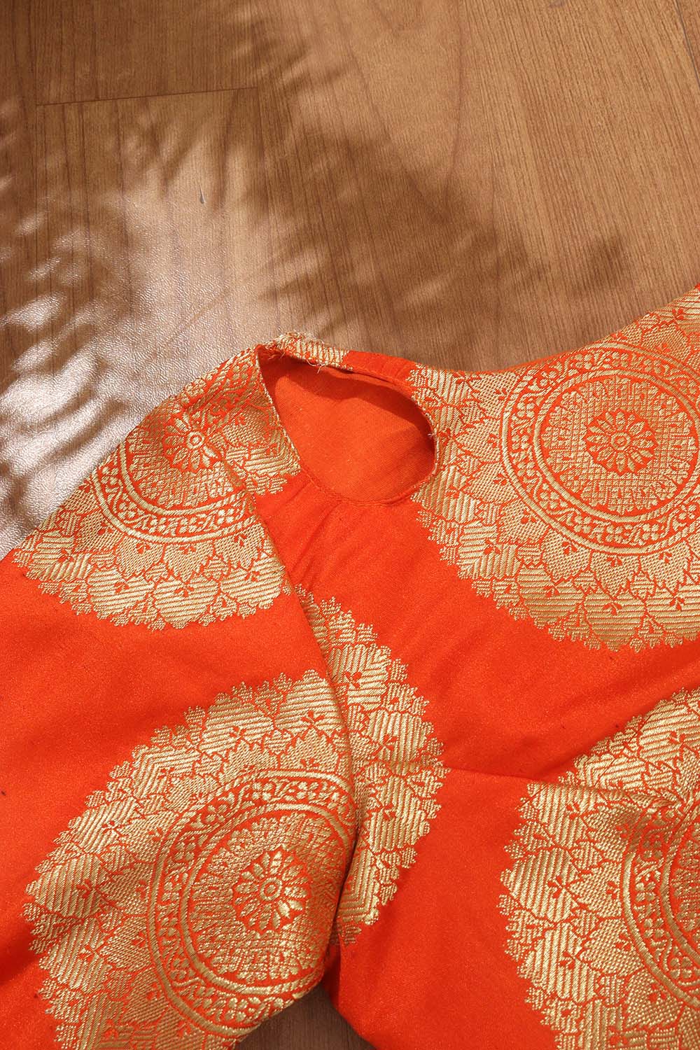 Orange Handloom Banarasi Silk Boat Neck Padded Blouse - Luxurion World