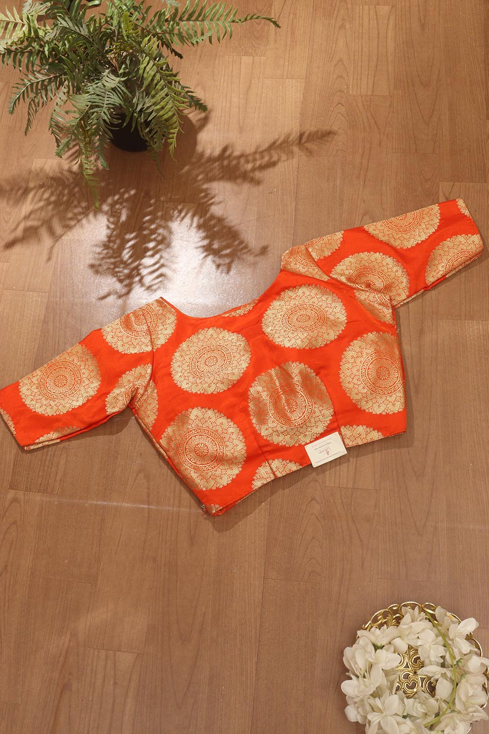 Orange Handloom Banarasi Silk Boat Neck Padded Blouse - Luxurion World