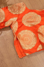 Orange Handloom Banarasi Silk Boat Neck Padded Blouse - Luxurion World