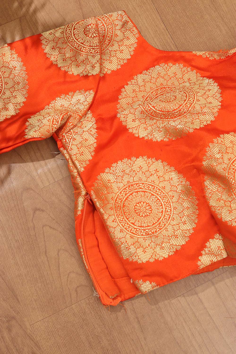 Orange Handloom Banarasi Silk Boat Neck Padded Blouse - Luxurion World