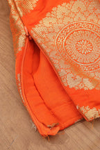 Orange Handloom Banarasi Silk Boat Neck Padded Blouse - Luxurion World