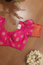 Pink Banarasi Silk U Neck Padded Balloon Sleeve Blouse - Luxurion World