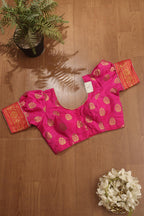Pink Banarasi Silk U Neck Padded Balloon Sleeve Blouse - Luxurion World