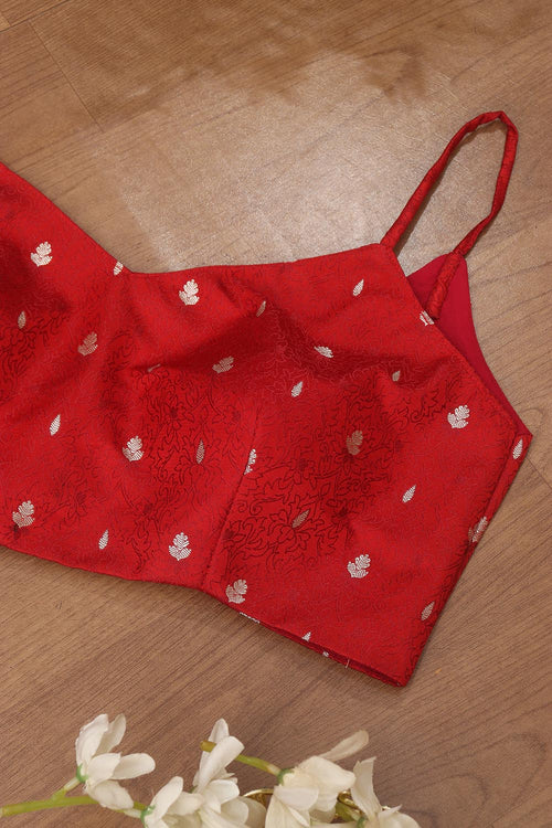 Red Banarasi Silk Tanchui Singlet Padded Blouse - Luxurion World