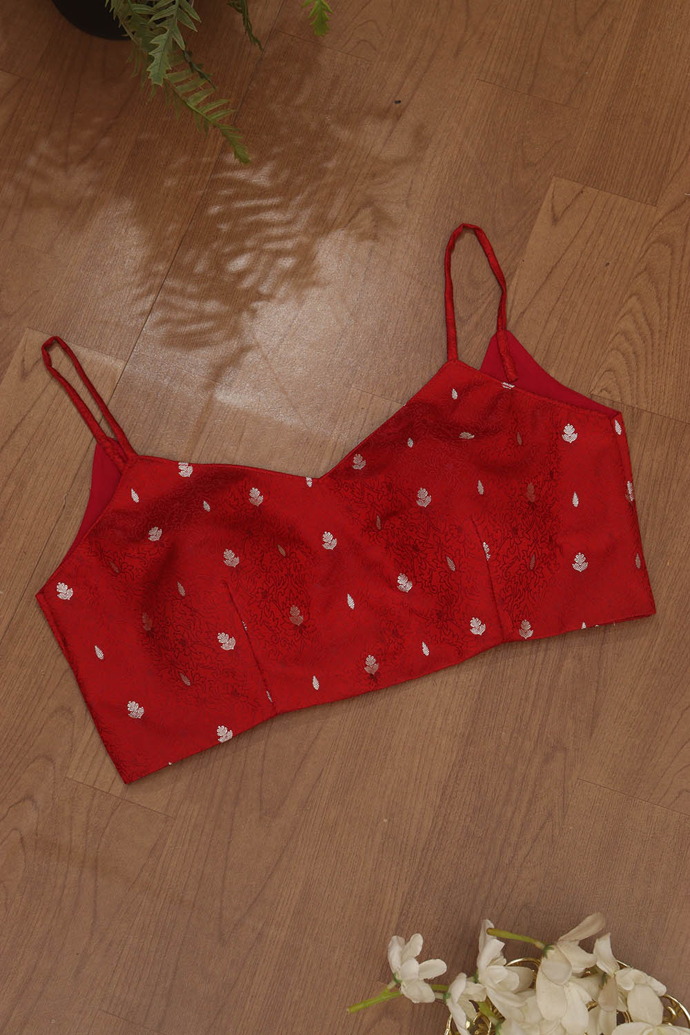 Red Banarasi Silk Tanchui Singlet Padded Blouse - Luxurion World