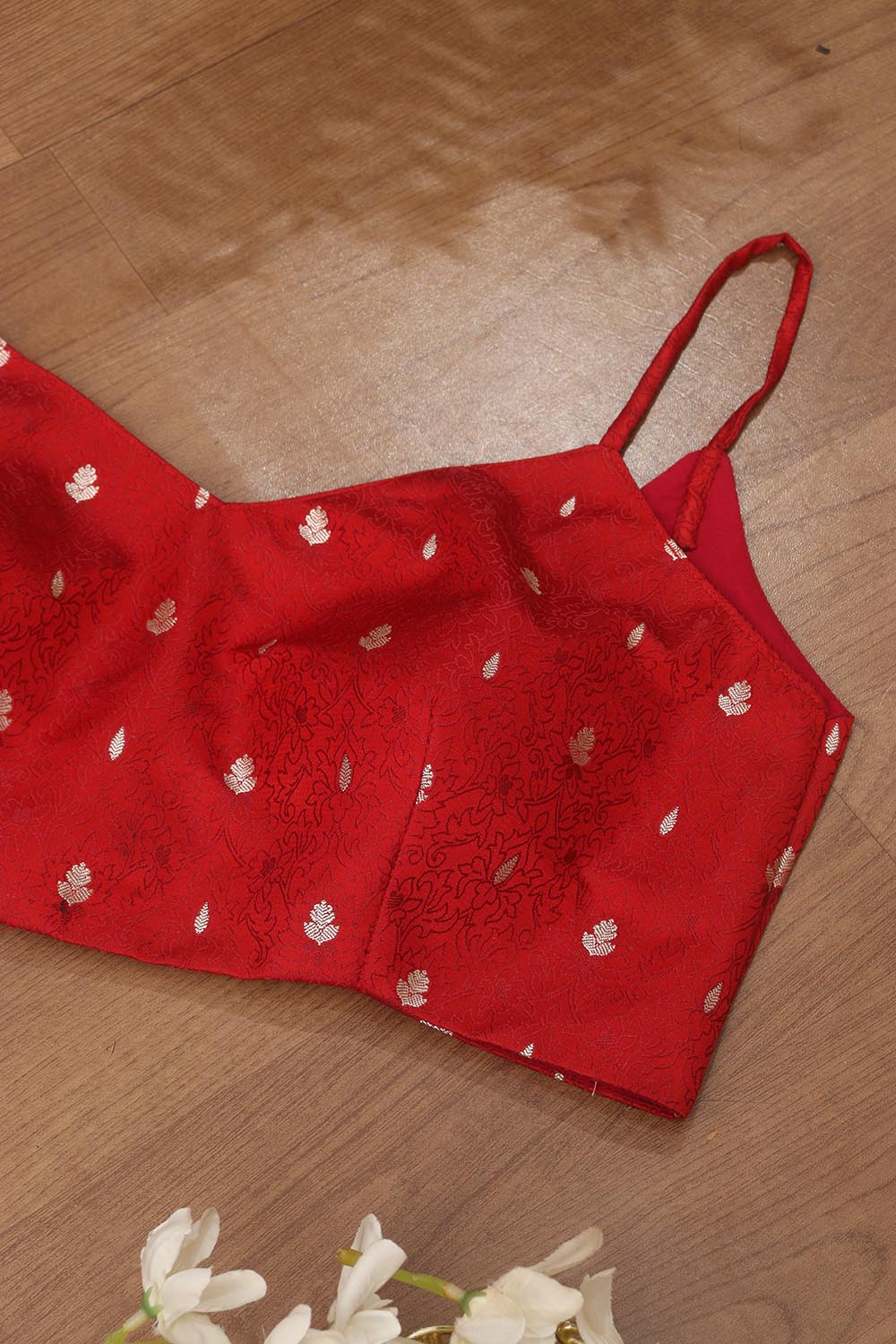 Red Banarasi Silk Tanchui Singlet Padded Blouse - Luxurion World