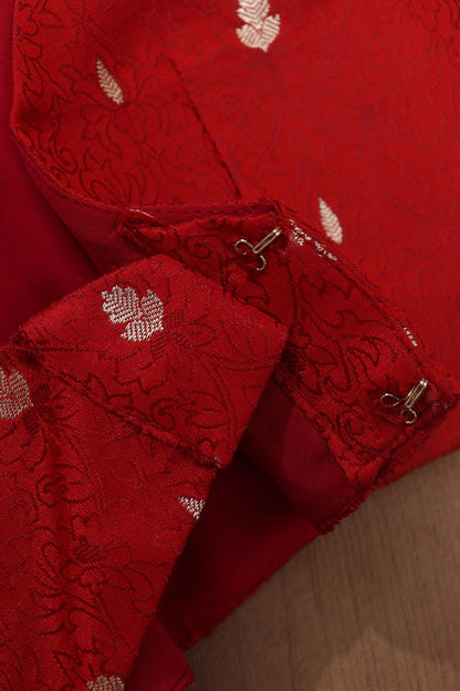 Red Banarasi Silk Tanchui Singlet Padded Blouse - Luxurion World