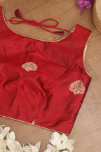 Maroon Banarasi Pure Katan Silk High Round Neck Non Padded Blouse - Luxurion World