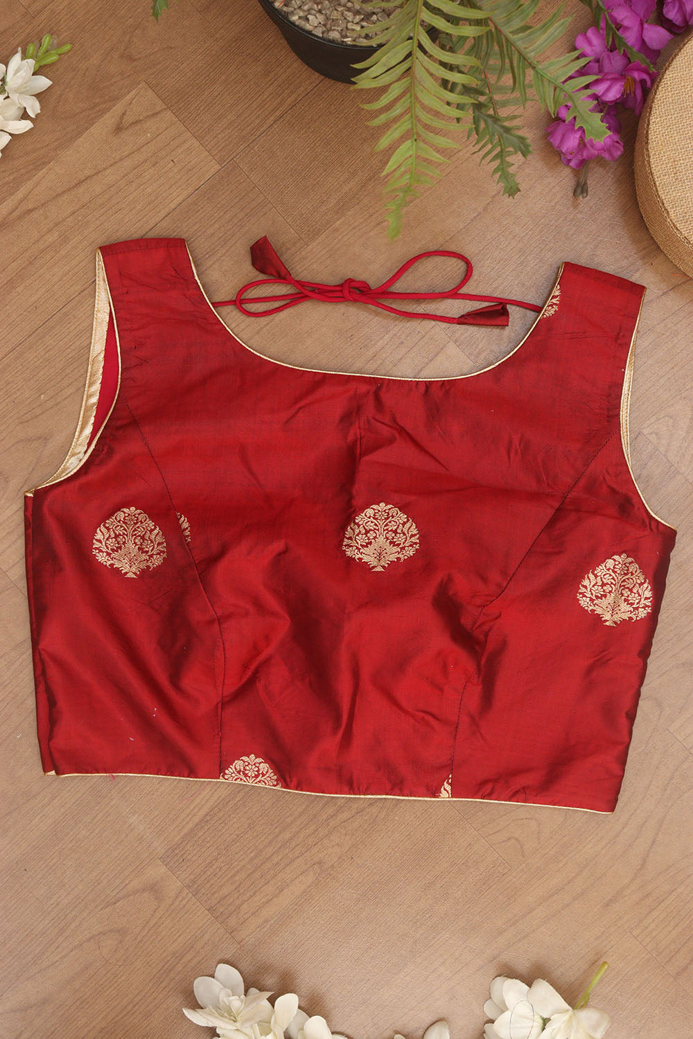 Maroon Banarasi Pure Katan Silk High Round Neck Non Padded Blouse - Luxurion World
