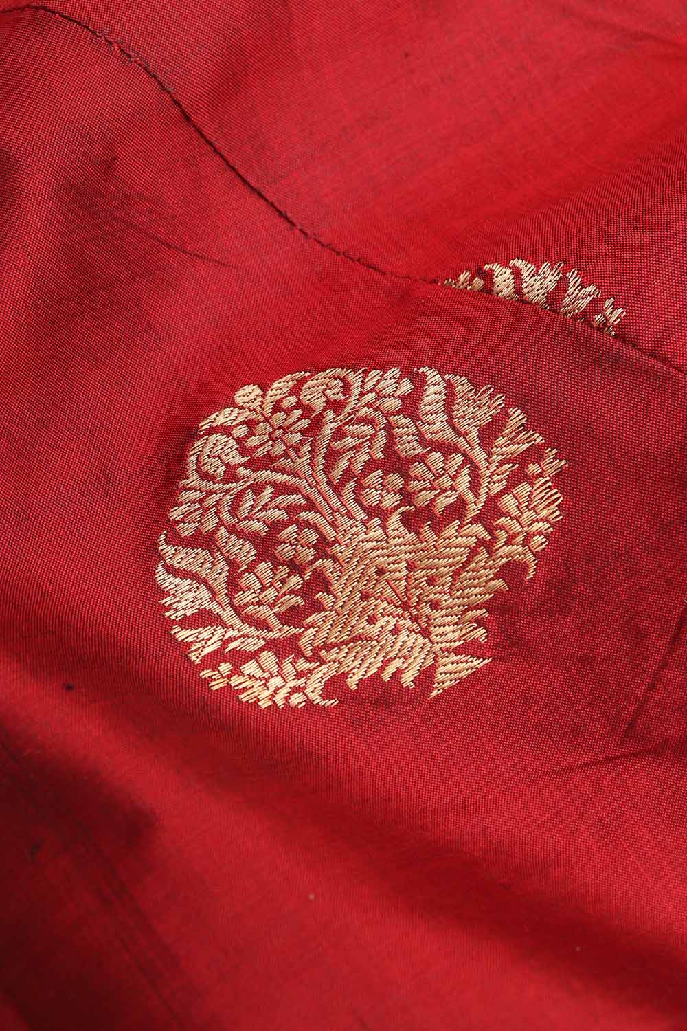 Maroon Banarasi Pure Katan Silk High Round Neck Non Padded Blouse - Luxurion World