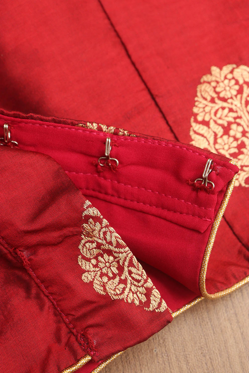 Maroon Banarasi Pure Katan Silk High Round Neck Non Padded Blouse - Luxurion World