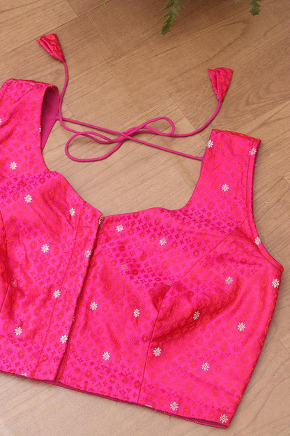 Pink Shot Handloom Banarasi Silk Tanchui Sweetheart Neck Non Padded Blouse - Luxurion World