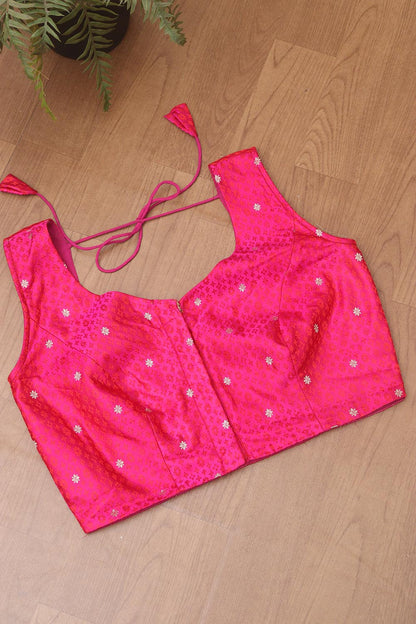 Pink Shot Handloom Banarasi Silk Tanchui Sweetheart Neck Non Padded Blouse - Luxurion World