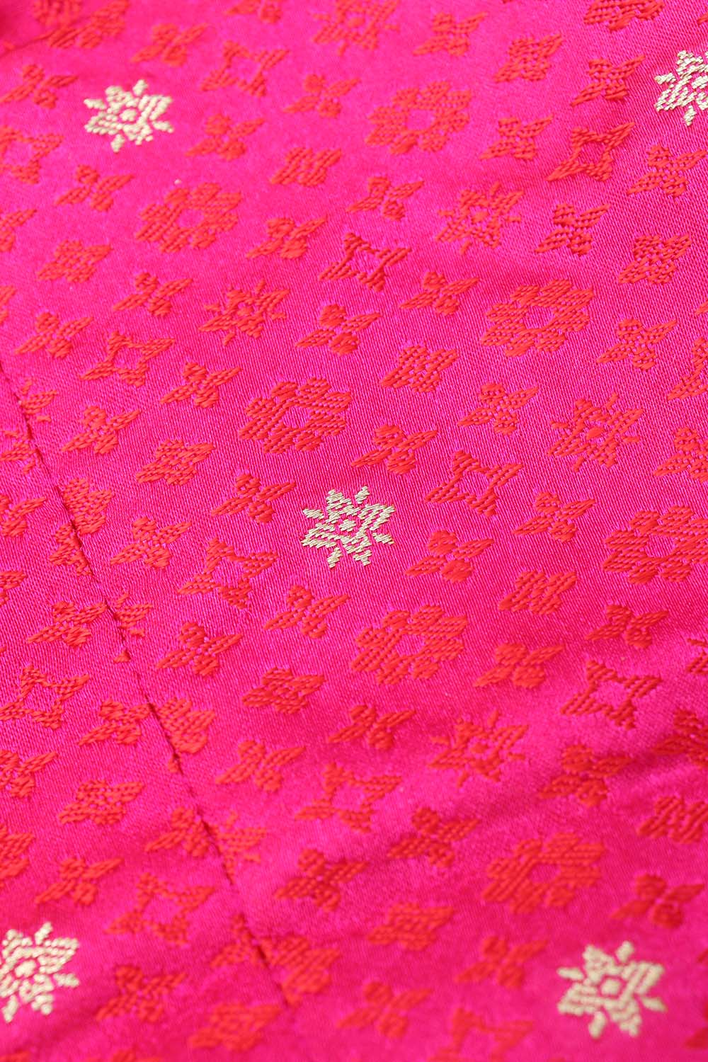 Pink Shot Handloom Banarasi Silk Tanchui Sweetheart Neck Non Padded Blouse - Luxurion World