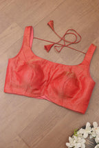 Red And Orange Shot Banarasi Tissue Silk Padded Blouse - Luxurion World