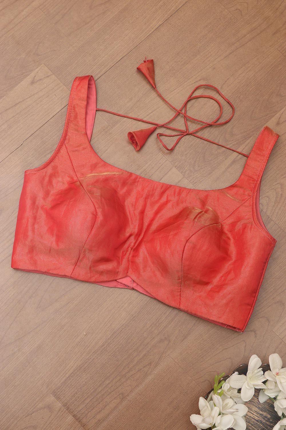 Red And Orange Shot Banarasi Tissue Silk Padded Blouse - Luxurion World