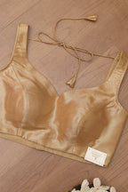 Golden Banarasi Tissue Silk Padded Blouse - Luxurion World