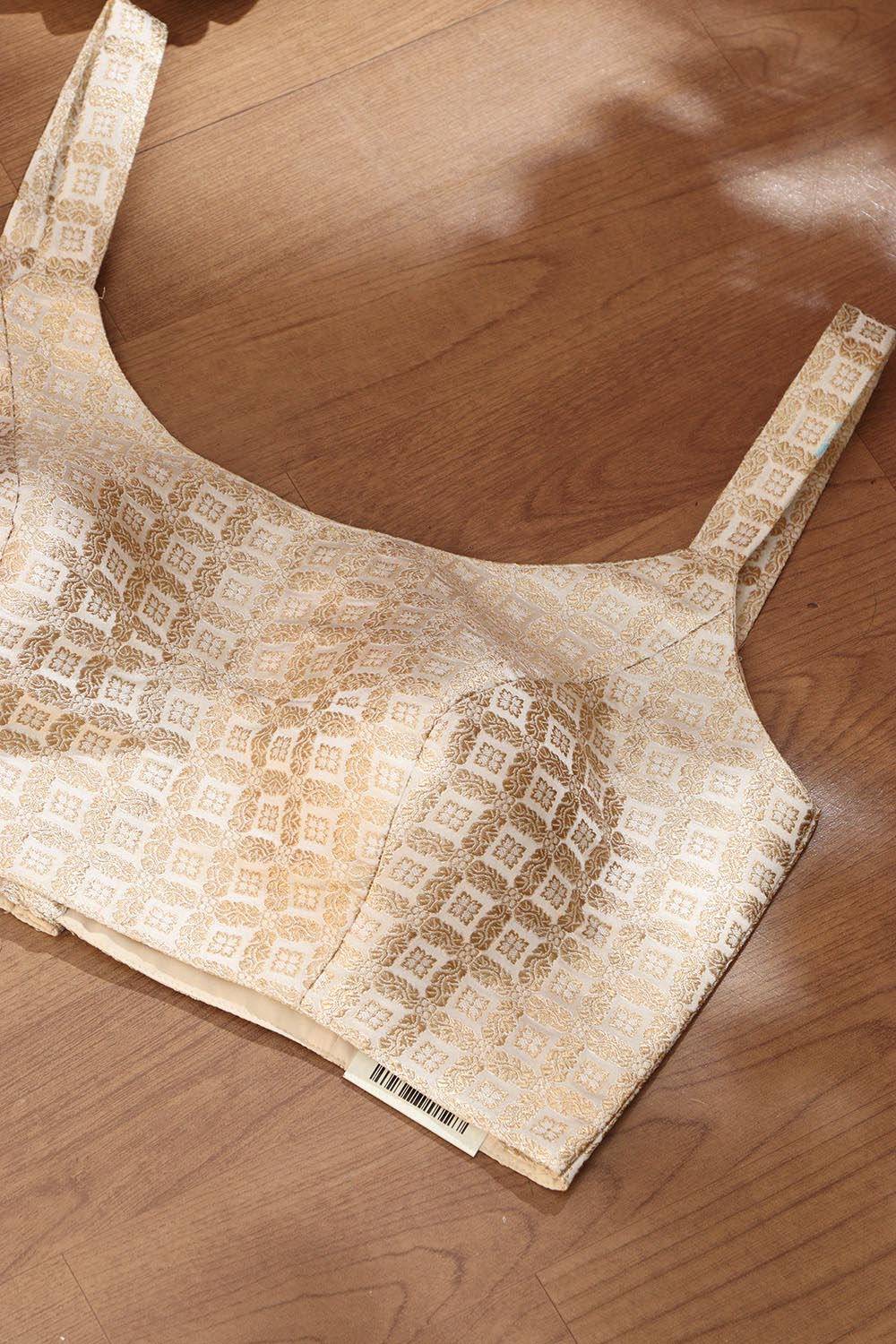 Off White Banarasi Silk Singlet Corset Padded Blouse - Luxurion World