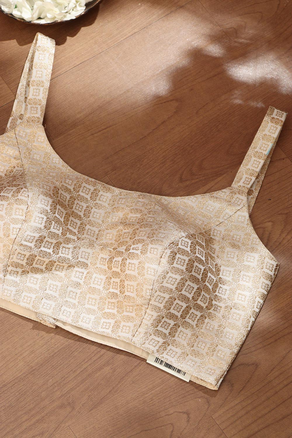 Off White Banarasi Silk Singlet Corset Padded Blouse - Luxurion World