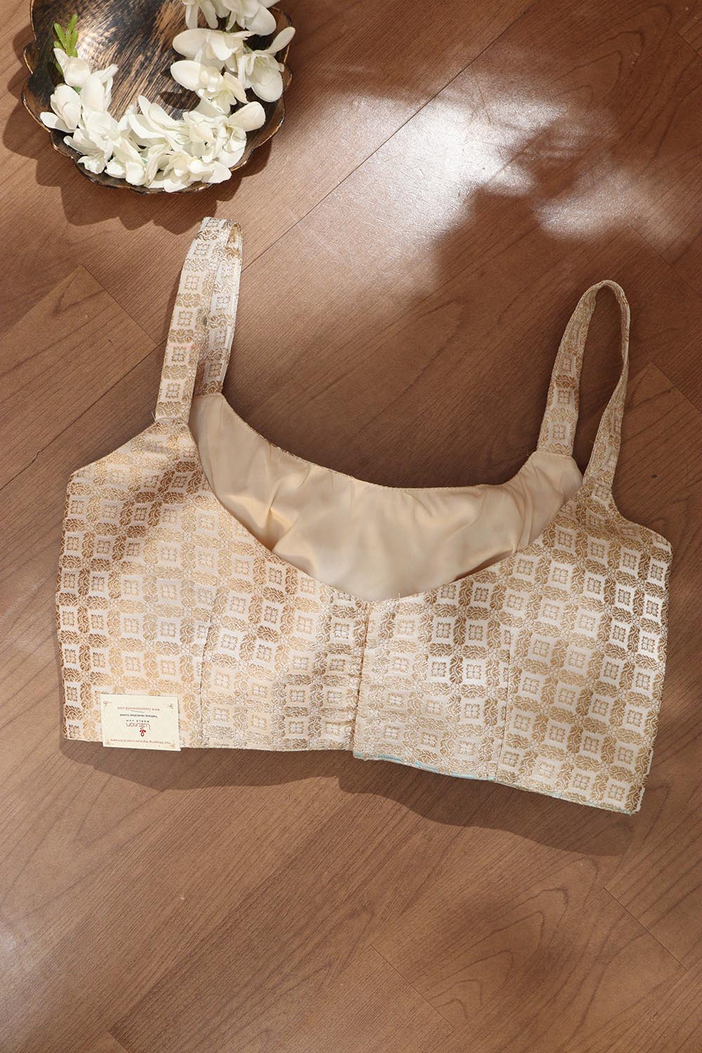 Off White Banarasi Silk Singlet Corset Padded Blouse - Luxurion World