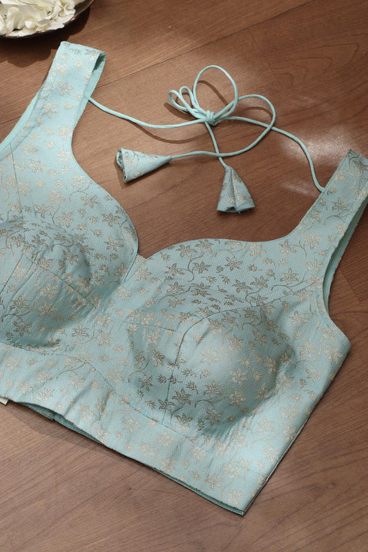 Blue Banarasi Silk Padded Blouse - Luxurion World