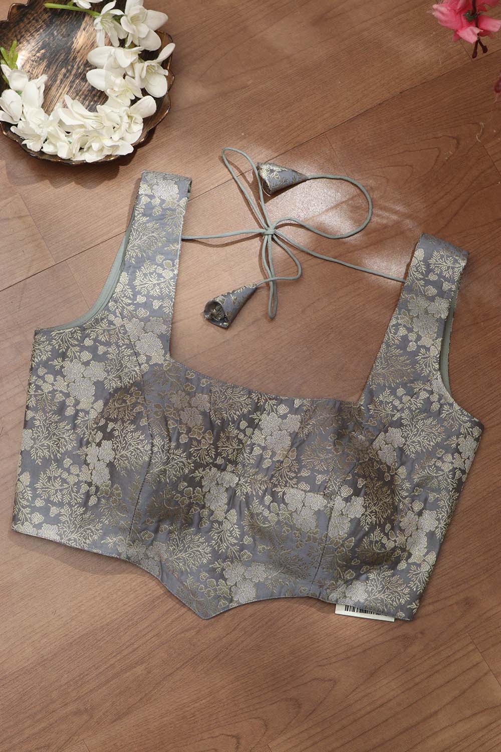 Grey Banarasi Silk Padded Blouse - Luxurion World