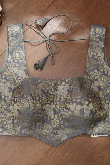 Grey Banarasi Silk Padded Blouse - Luxurion World