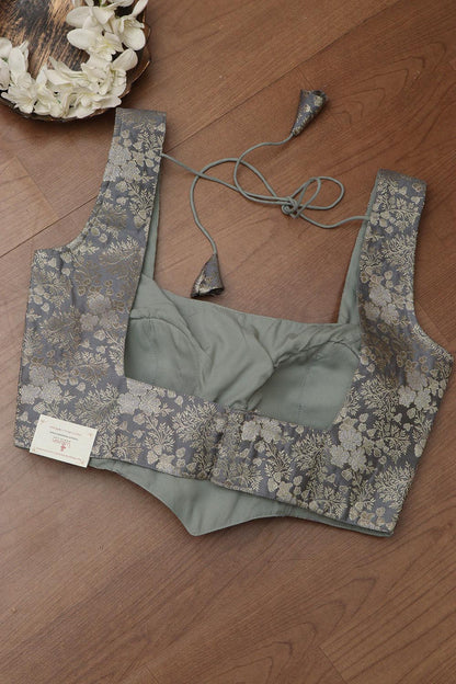 Grey Banarasi Silk Padded Blouse - Luxurion World