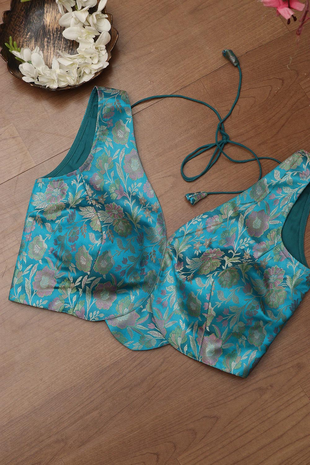 Blue Banarasi Silk Tanchui Jamawar Padded Blouse - Luxurion World