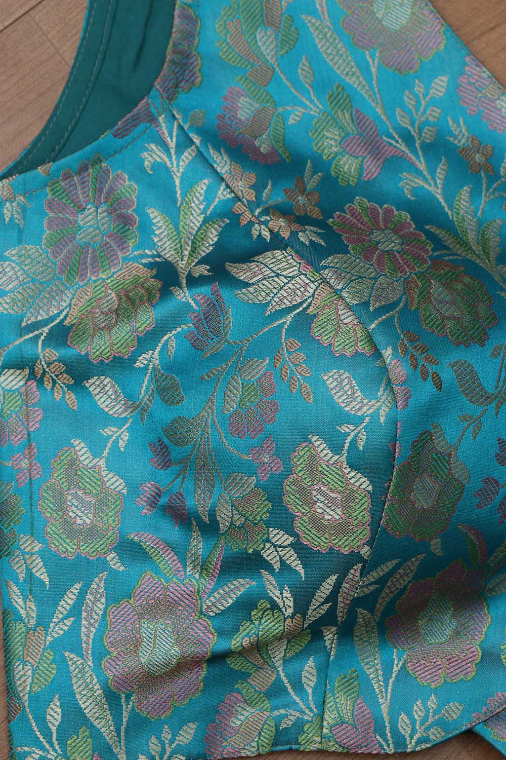 Blue Banarasi Silk Tanchui Jamawar Padded Blouse - Luxurion World