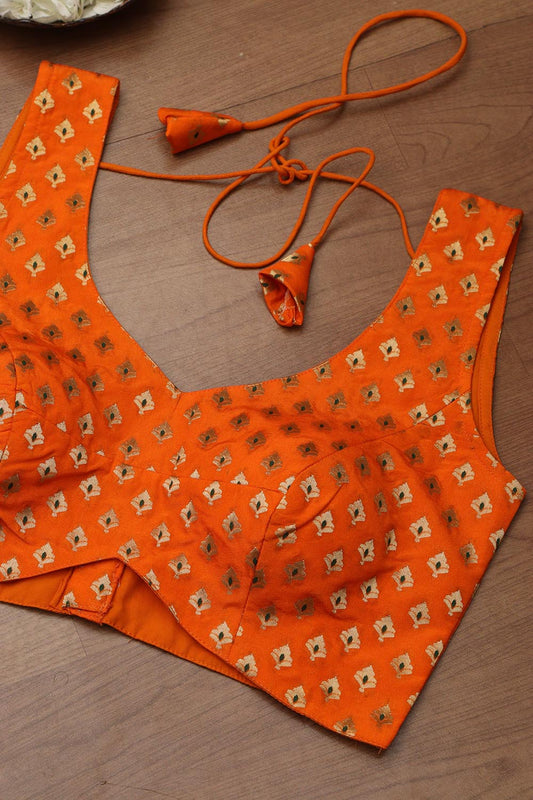Orange Banarasi Silk Padded Blouse - Luxurion World