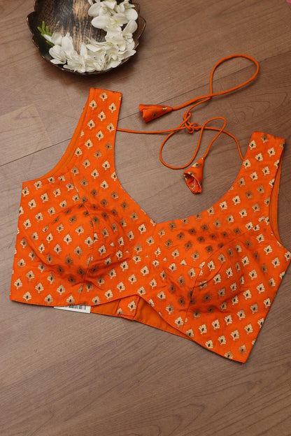 Orange Banarasi Silk Padded Blouse - Luxurion World