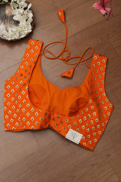 Orange Banarasi Silk Padded Blouse - Luxurion World