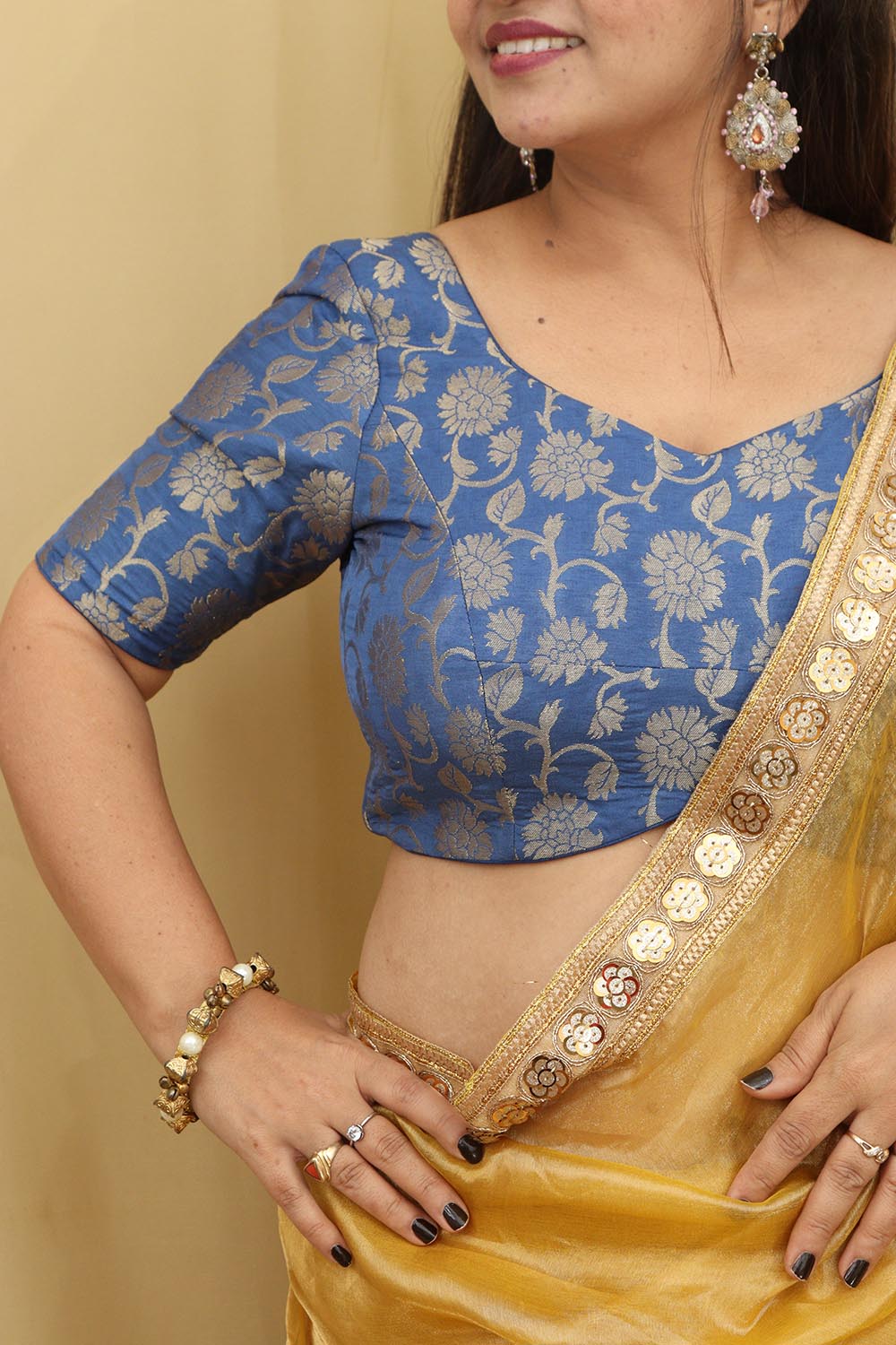 Blue Banarasi Silk Padded Blouse - Luxurion World