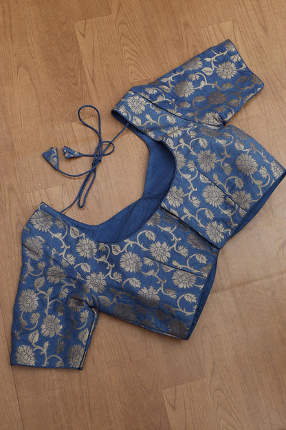 Blue Banarasi Silk Padded Blouse - Luxurion World
