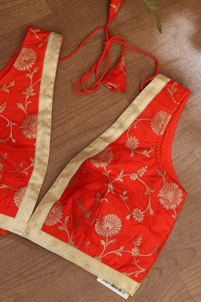 Orange Banarasi Silk Non Padded Blouse - Luxurion World