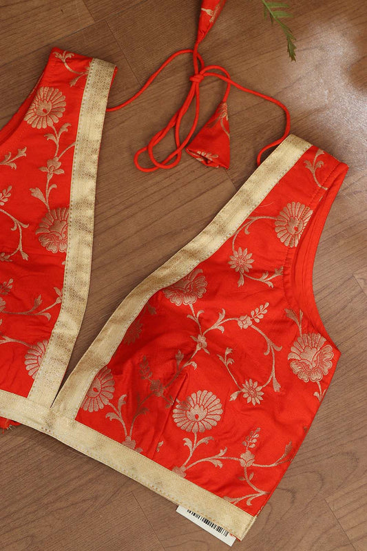 Orange Banarasi Silk Non Padded Blouse - Luxurion World