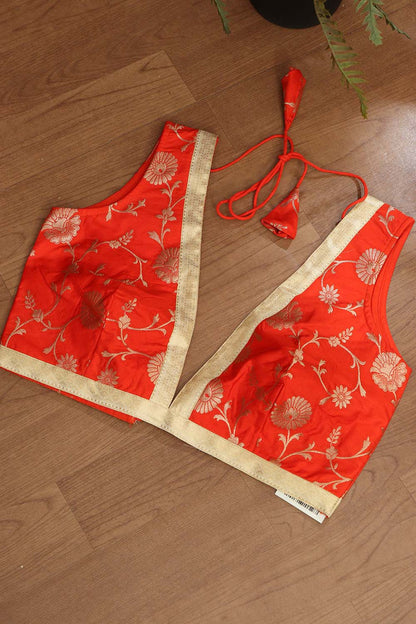 Orange Banarasi Silk Non Padded Blouse - Luxurion World