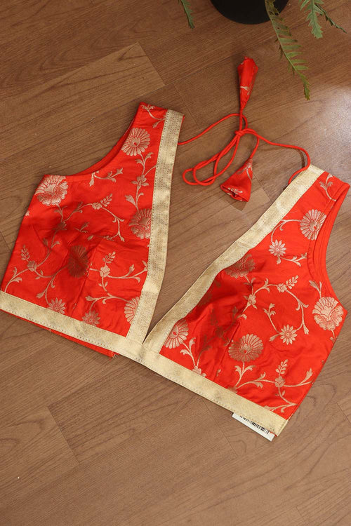 Orange Banarasi Silk Non Padded Blouse - Luxurion World