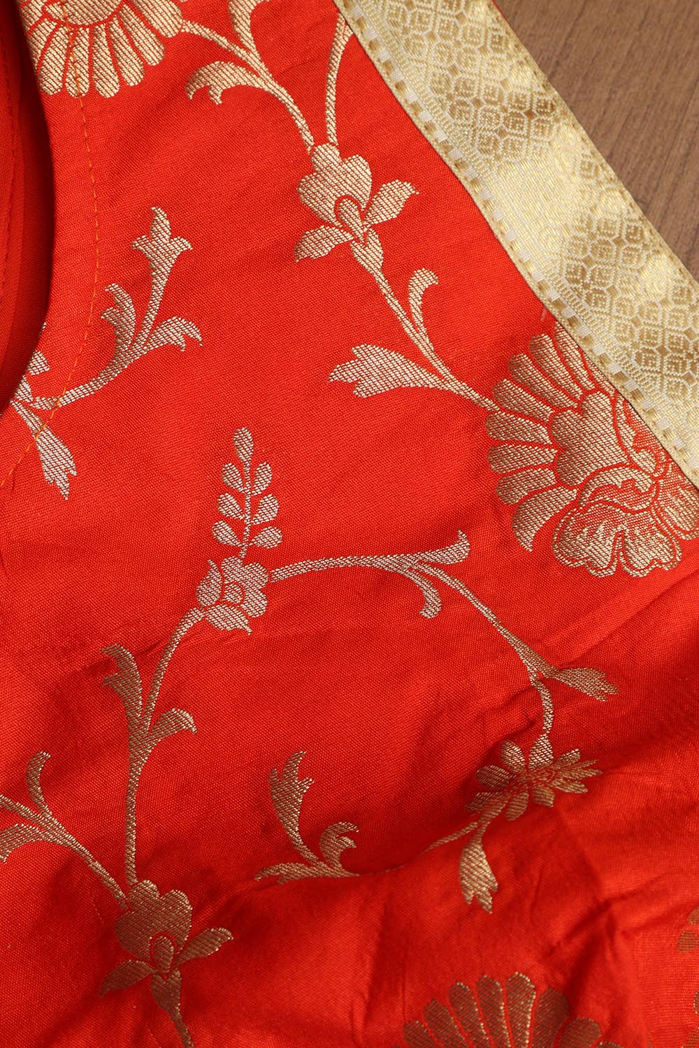 Orange Banarasi Silk Non Padded Blouse - Luxurion World