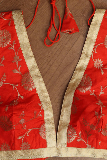 Orange Banarasi Silk Non Padded Blouse - Luxurion World