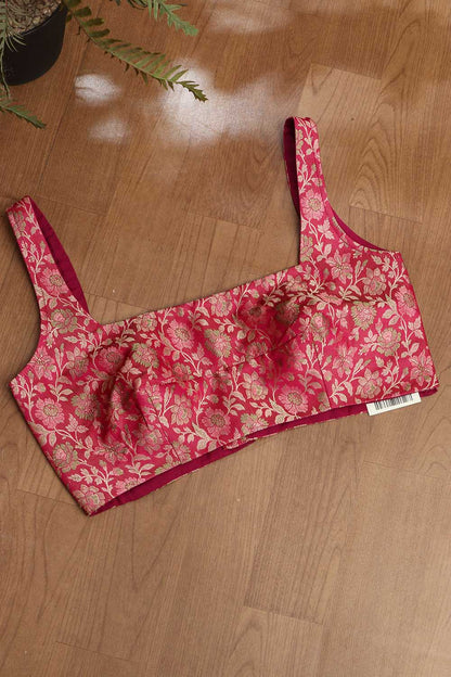 Pink Banarasi Silk Tanchui Jamawar Meenakari Stitched Blouse - Luxurion World