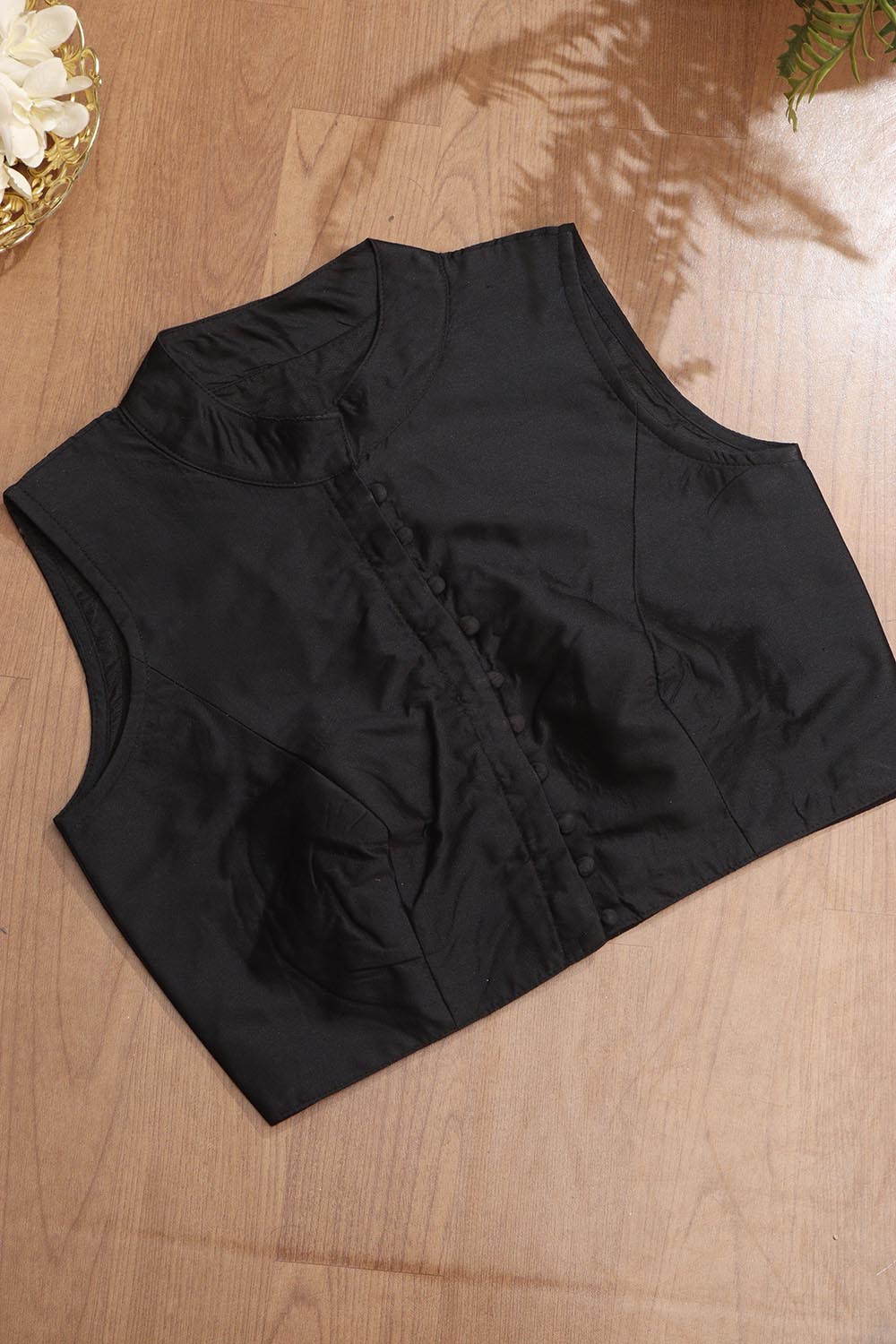 Black Plain Silk Non Padded Blouse - Luxurion World